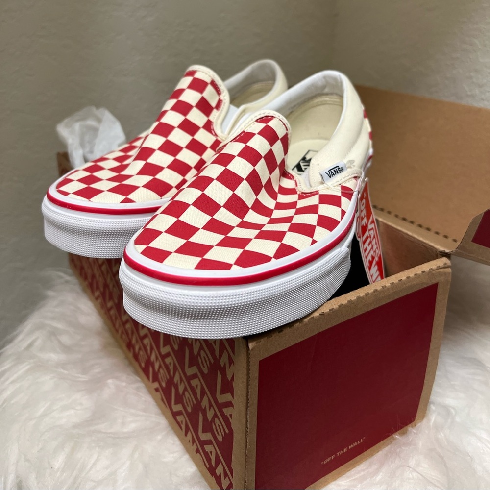 Vans Red Checkerboard Classic Slip On NWT size 6.5